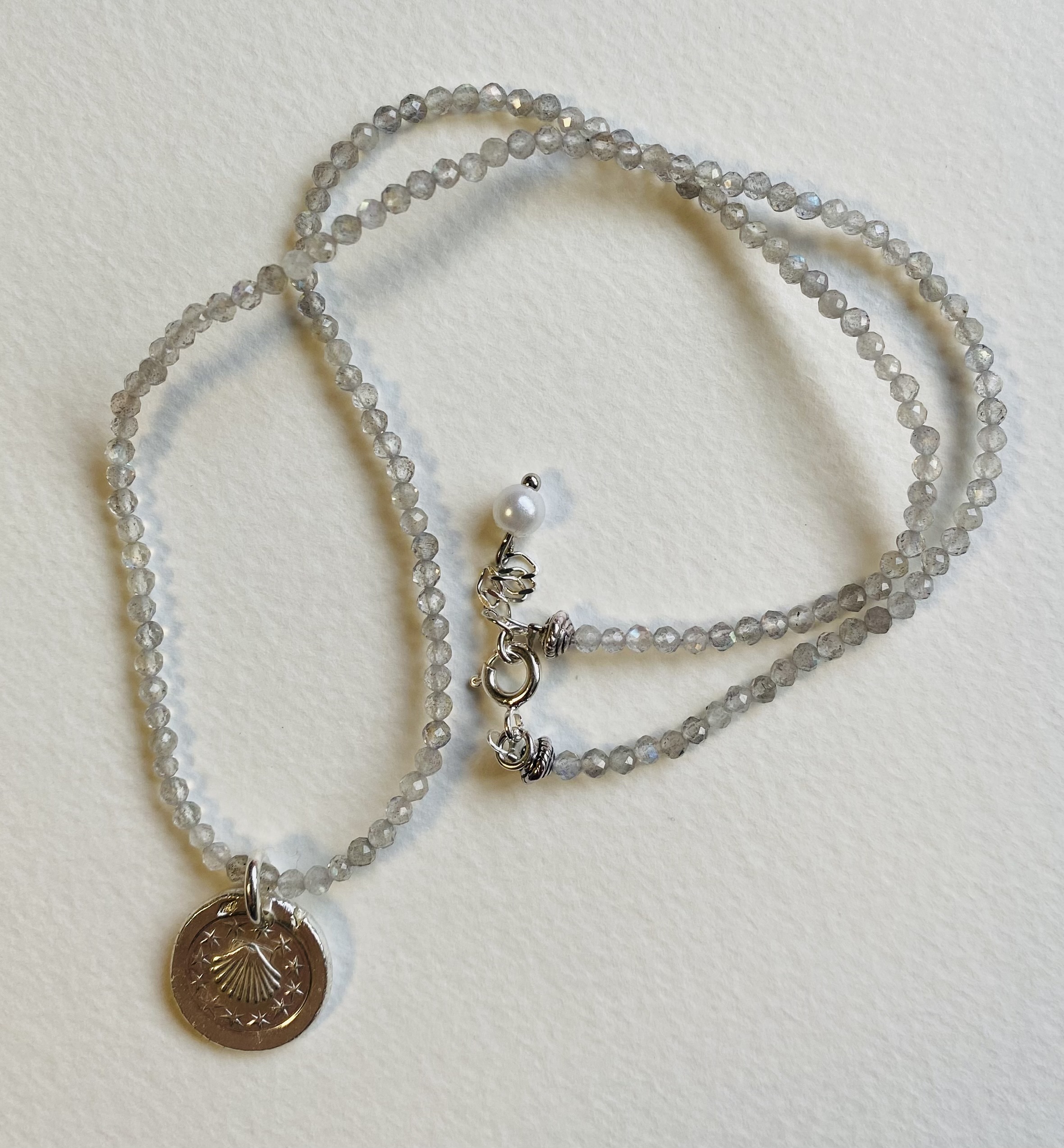 COAI Pendentif Goutte Collier Chaîne Serpent Acier Inoxydable Pierres Veritables Labradorite Femme